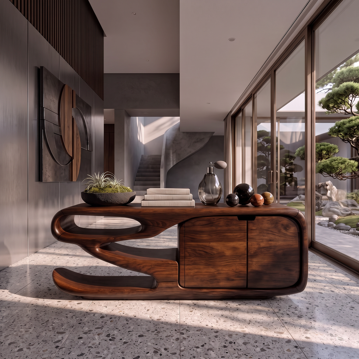 Scandinavian Sideboard With Asymmetrical Display Compartments For Living Room