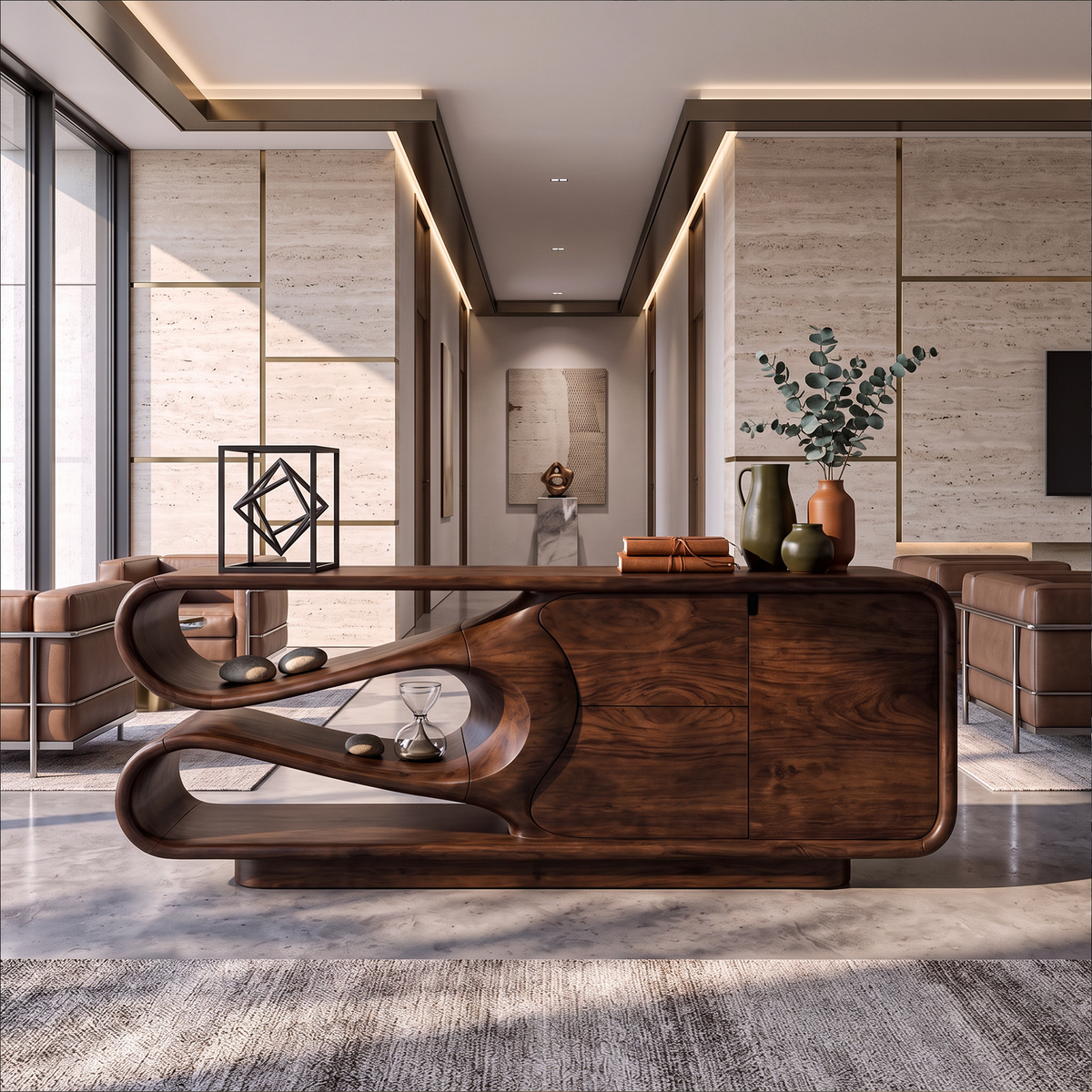 Organic Sideboard With Integrated Drawers And Flowing Silhouette For Living Room