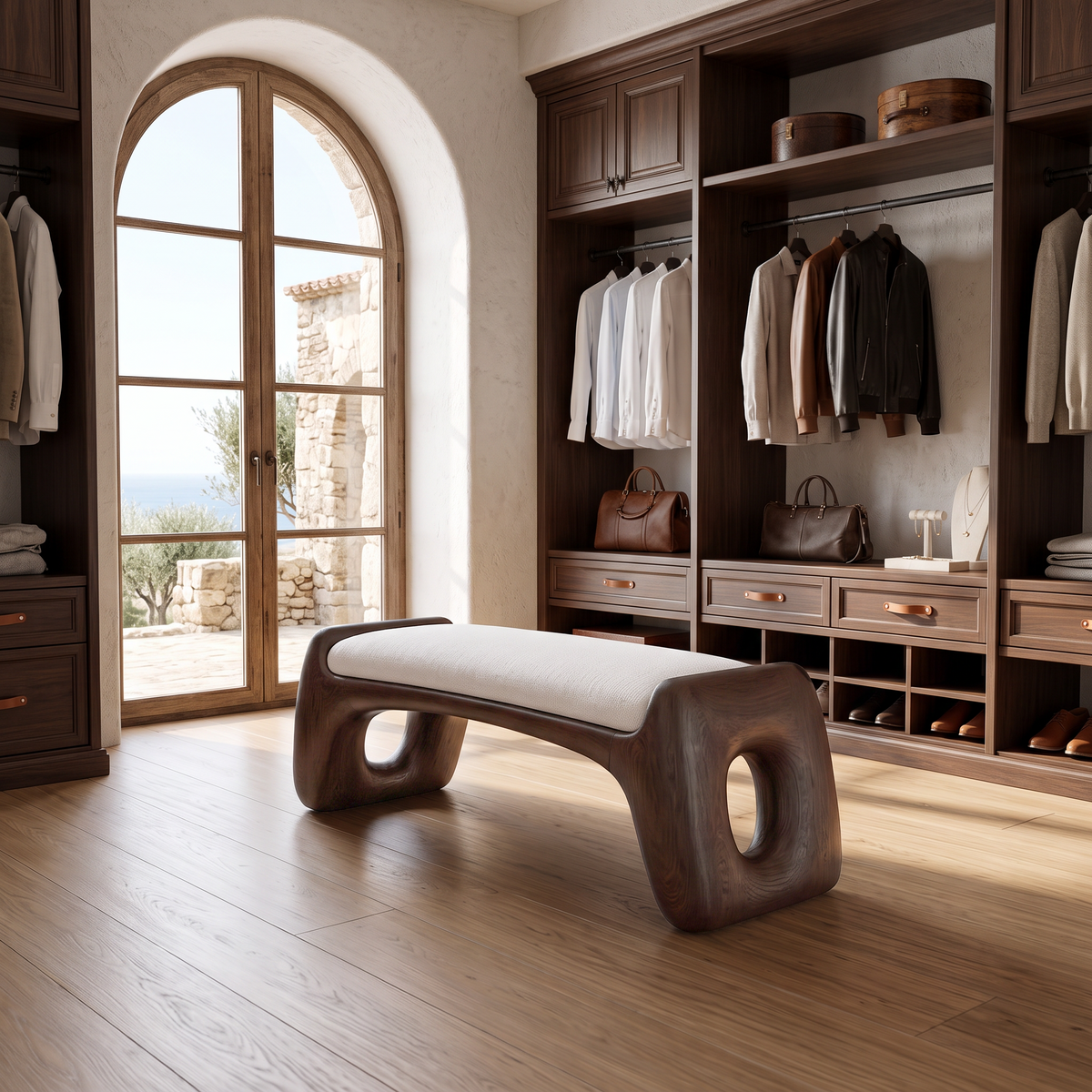 Natural Halloween Statement Bench With Soft Sculptural Form For Dressing Room