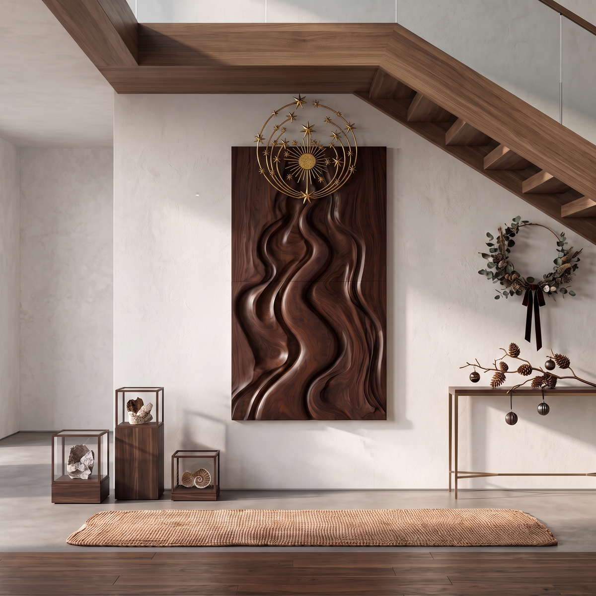 Natural Christmas Abstract Wall Decor With Fluid Carved Design For Bedroom