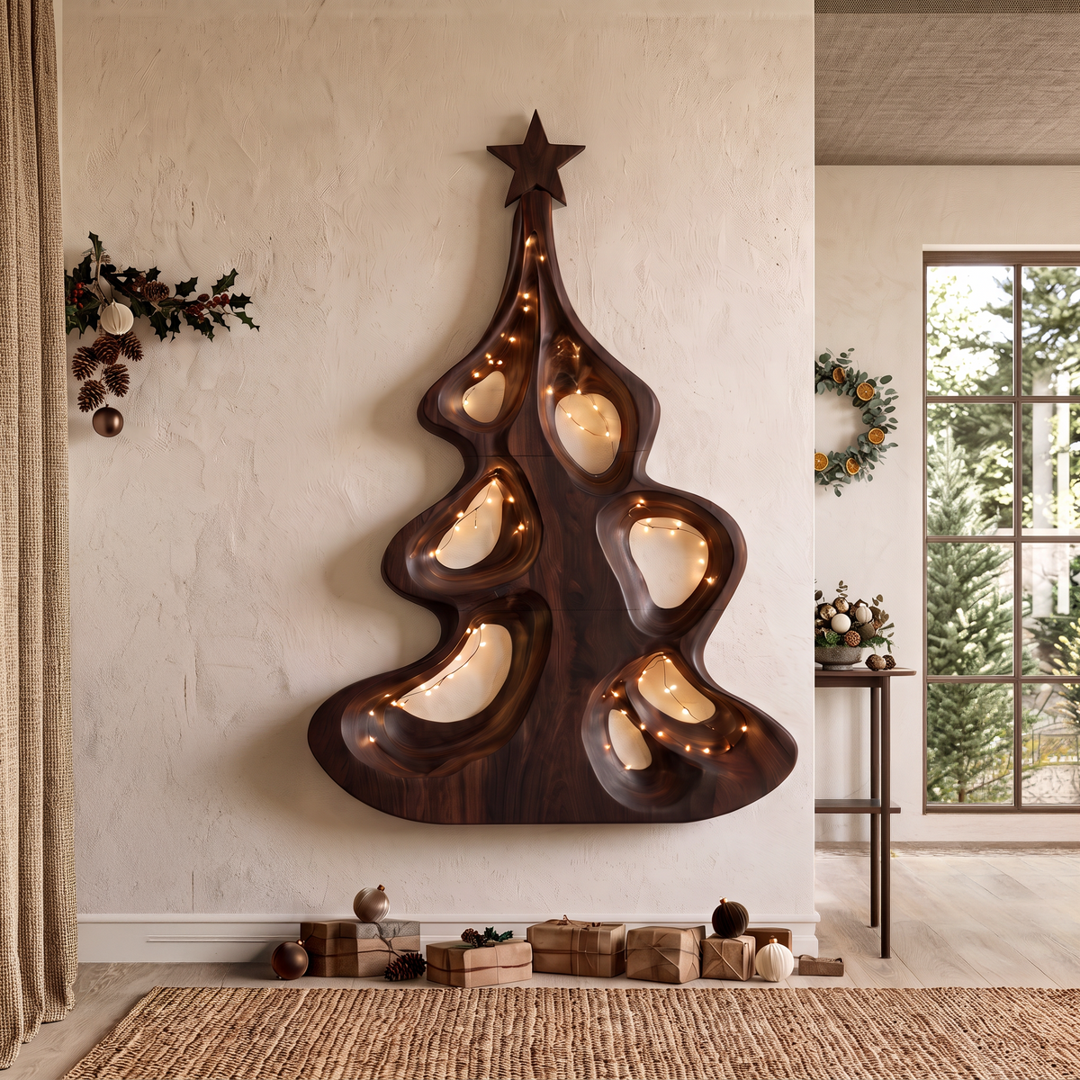Modern Christmas Wall Decor With Artistic Hollow Tree Form For Entryway