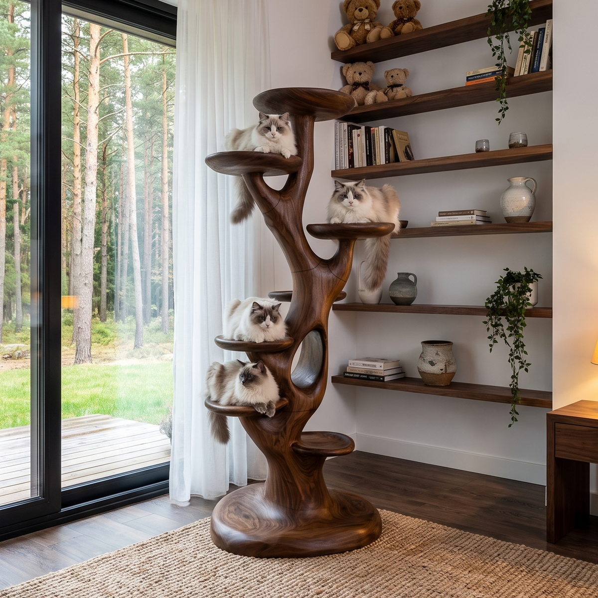Sculptural Cat Tree With Multi Level Platforms For Indoor Cats