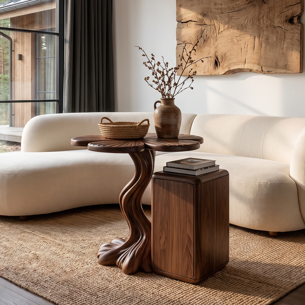 Modern Side Table With Tree Inspired Base For Living Room