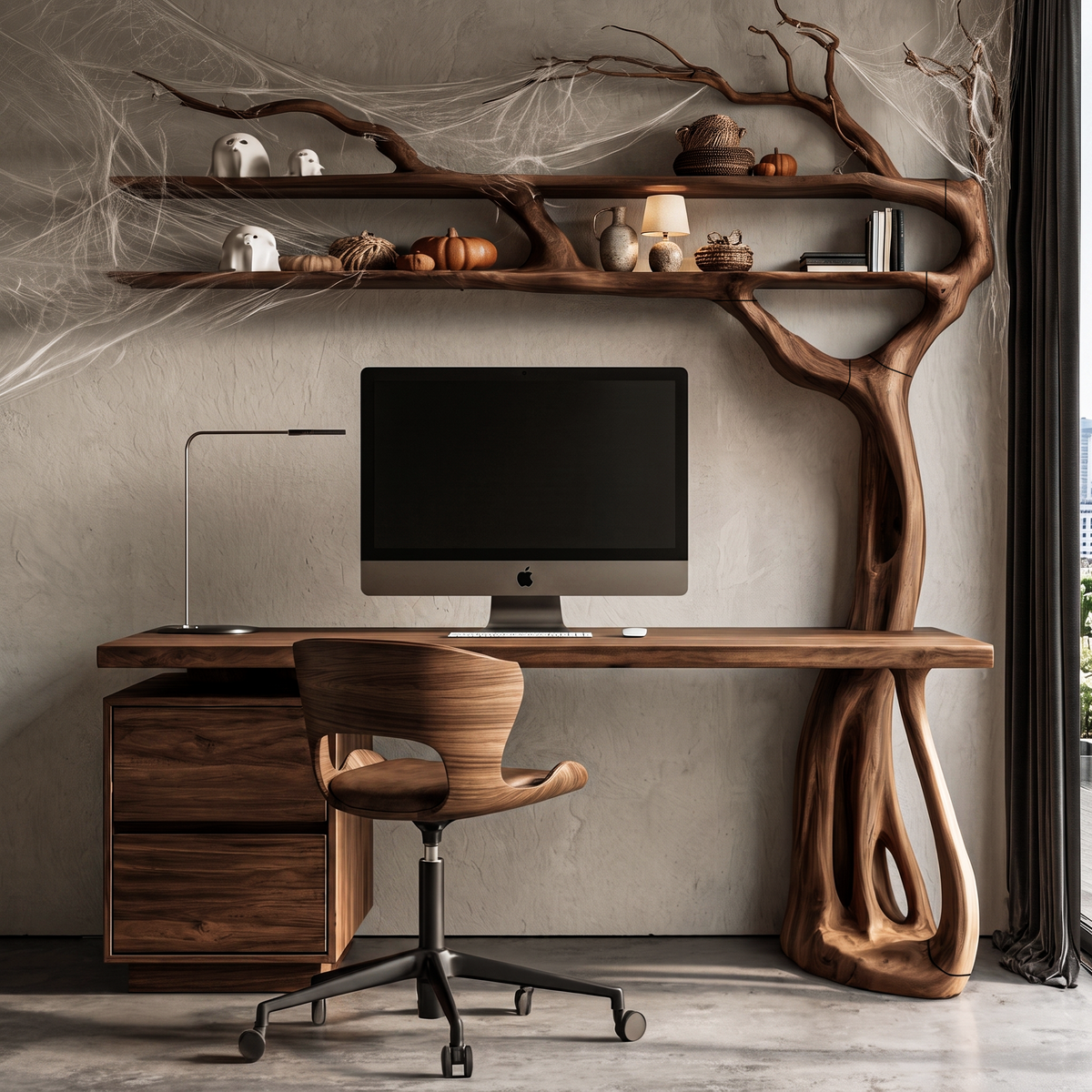 Natural Halloween Tree Desk With Spooky Branch Bookshelf For Bedroom