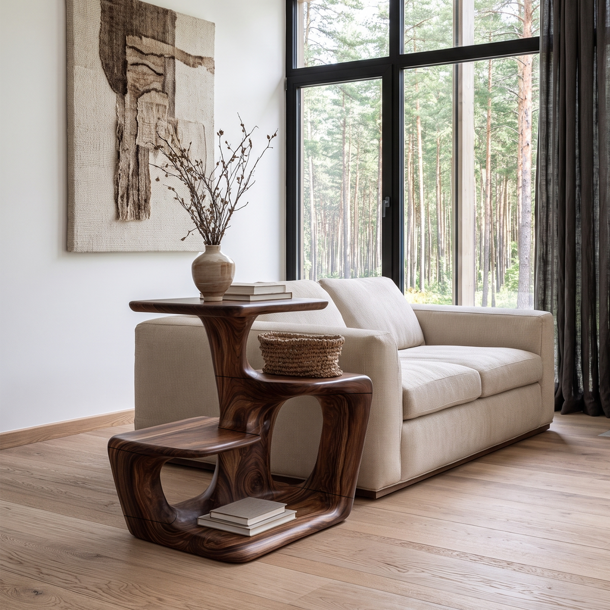 Modern Sculptural Side Table With Curved Form For Living Room
