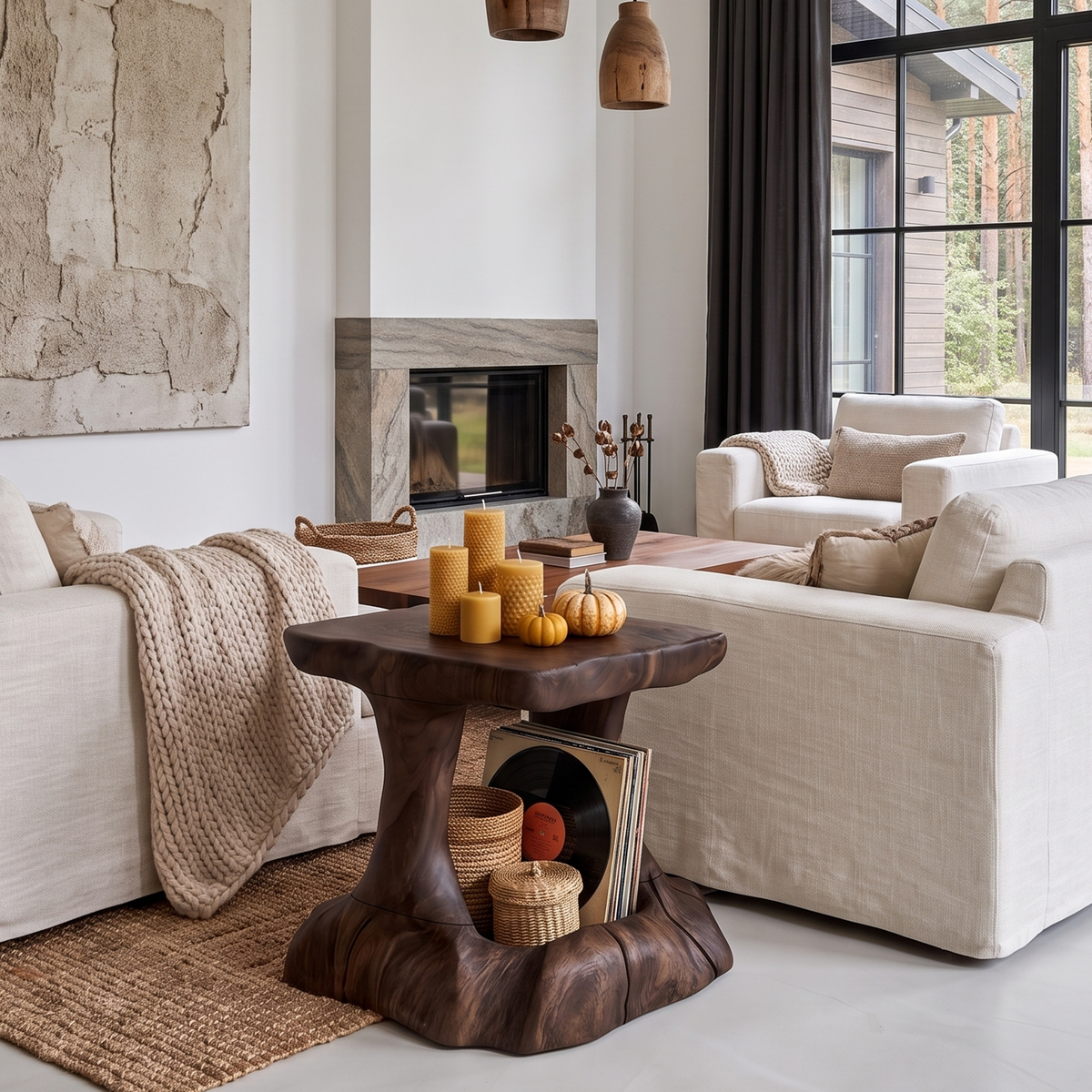 Mid Century Beside Table With Halloween Accent For Living Room