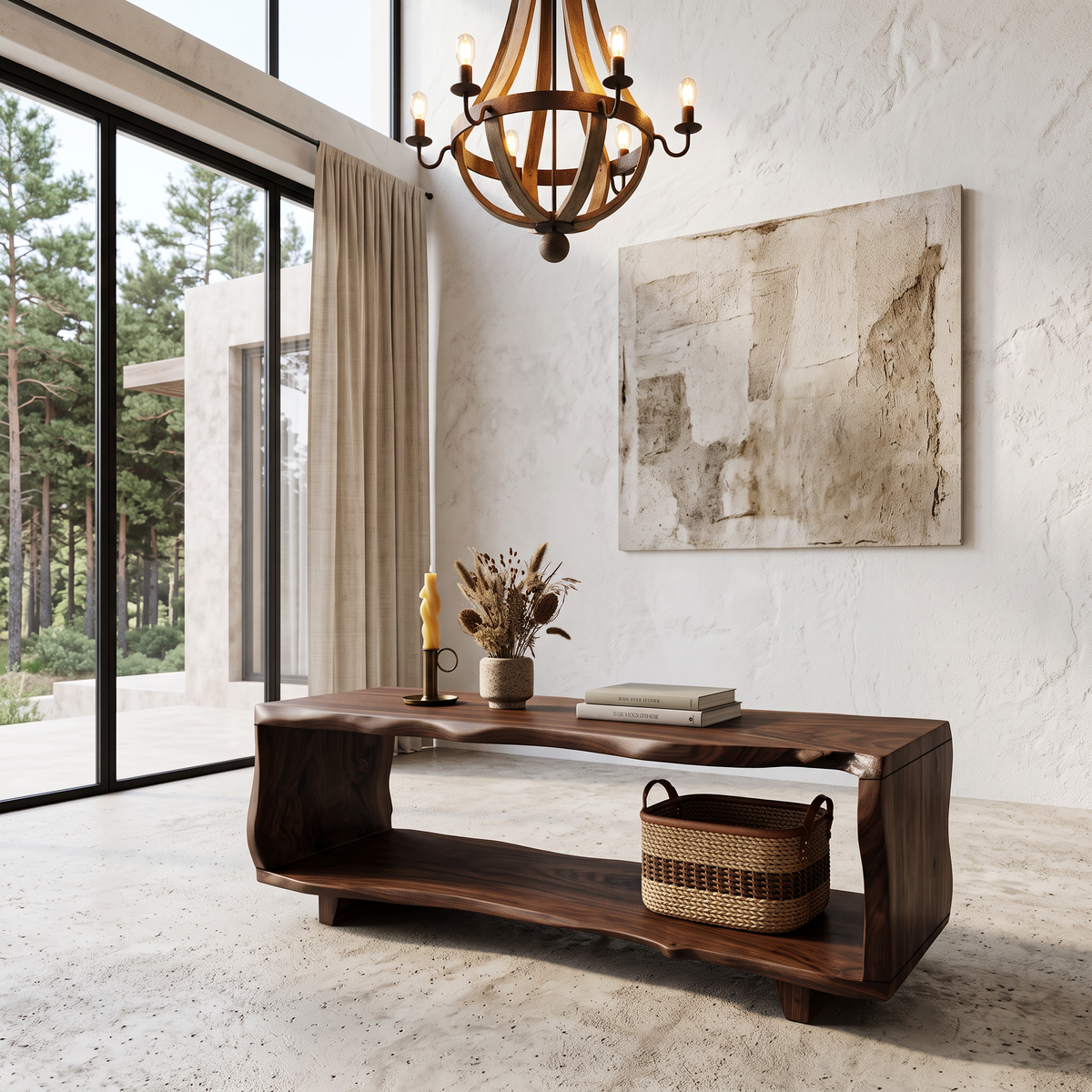 Natural Coffee Table With Bold Live Edge Frame For Living Room