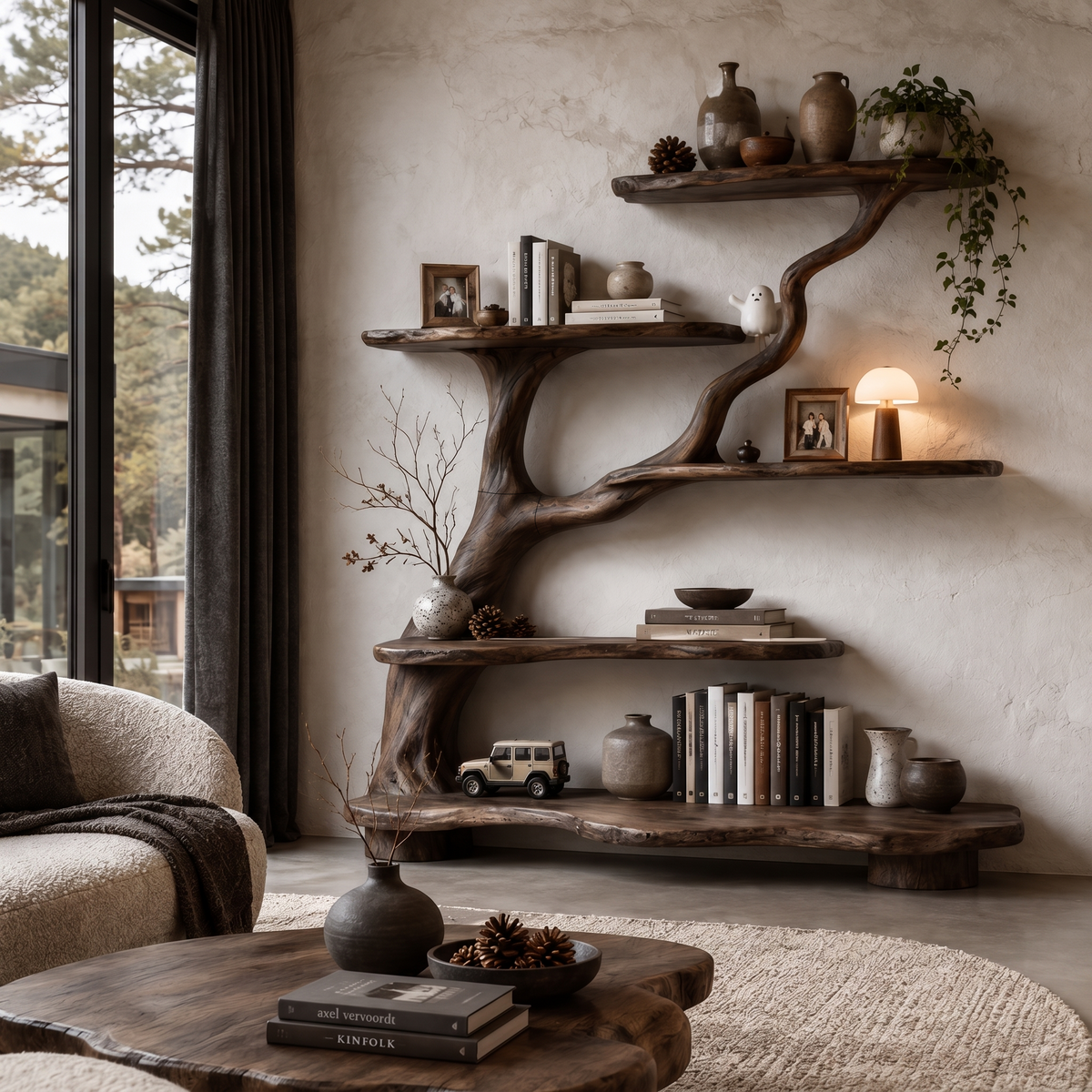Organic Tree Bookshelf With Flowing Branch Design For Living Room