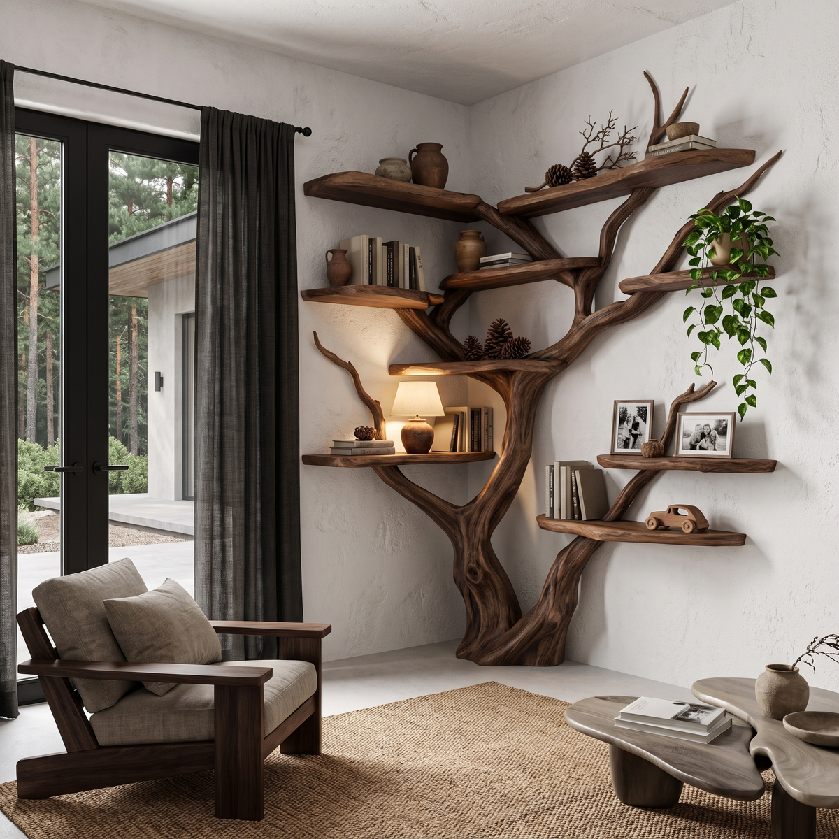 Contemporary Tree Bookshelf With Corner Branch Design For Home Office