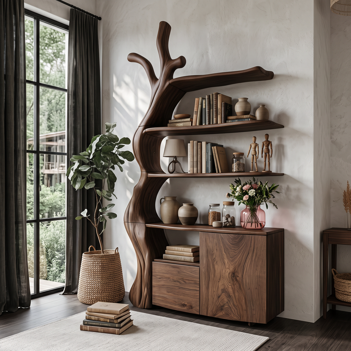 Organic Display Cabinet With Flowing Tree Silhouette For Bedroom