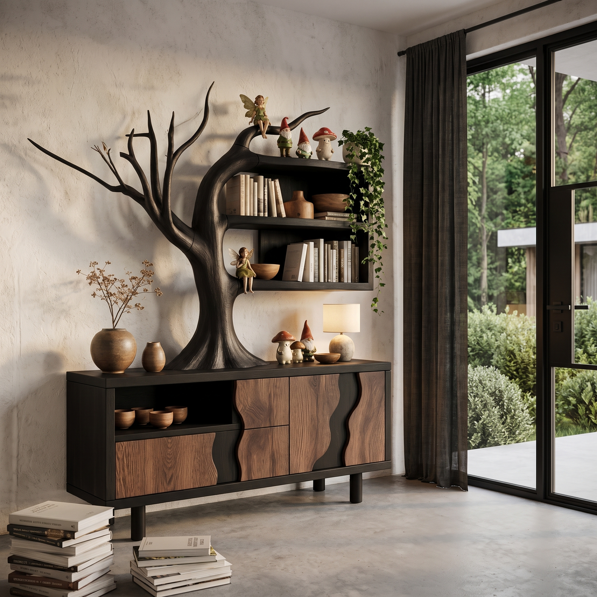 Modern Cabinet With Integrated Tree Branch Design For Living Room