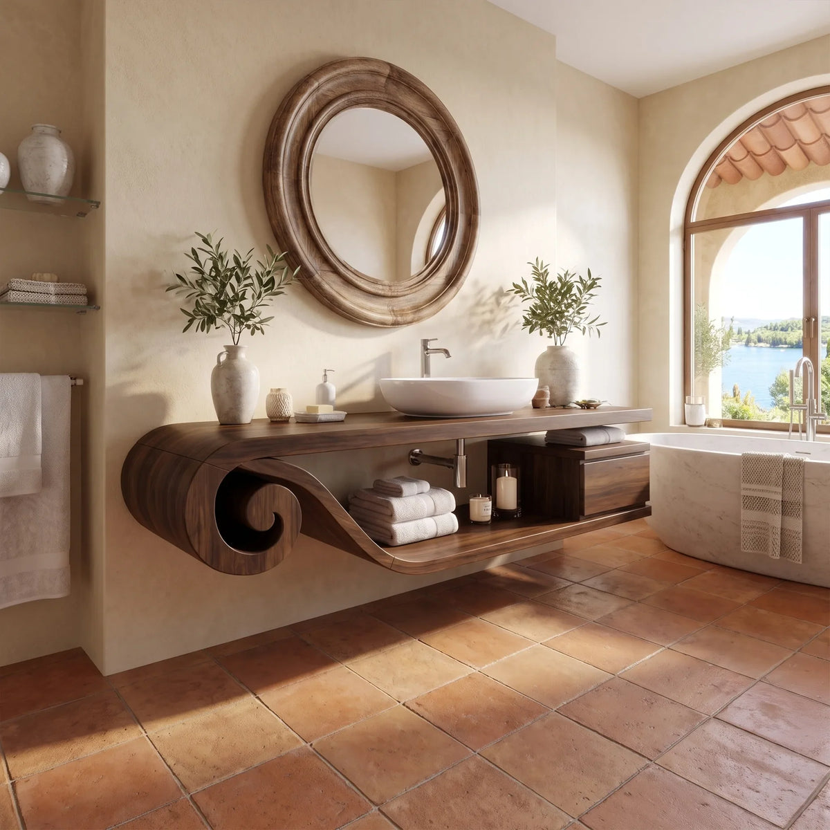 Flowing Floating Bathroom Vanity Floating Bathroom Vanity With Sink Modern Bathroom Vanity Curved Open Storage For Luxur
