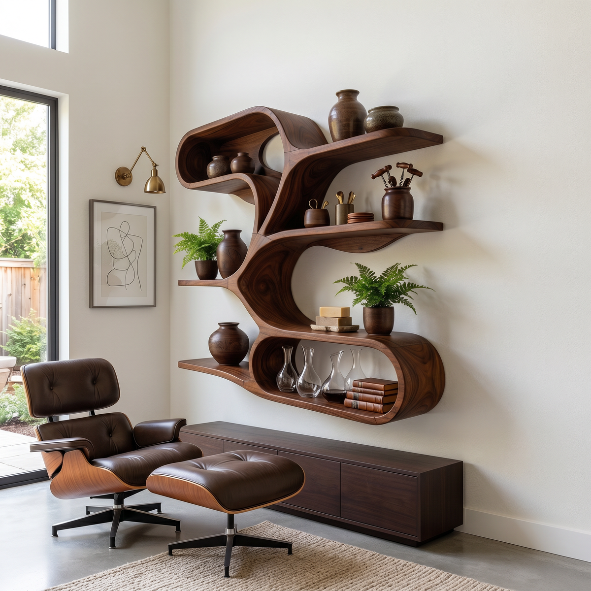 Organic Sculptural Wooden Wall Shelves For Kitchen