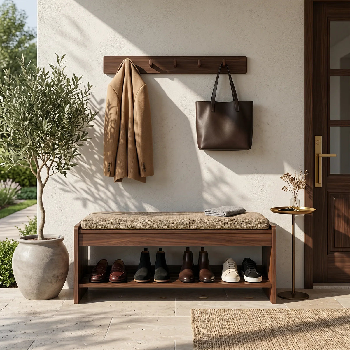 Modern Shoe Bench Rack For Apartment Hallway Display Corner