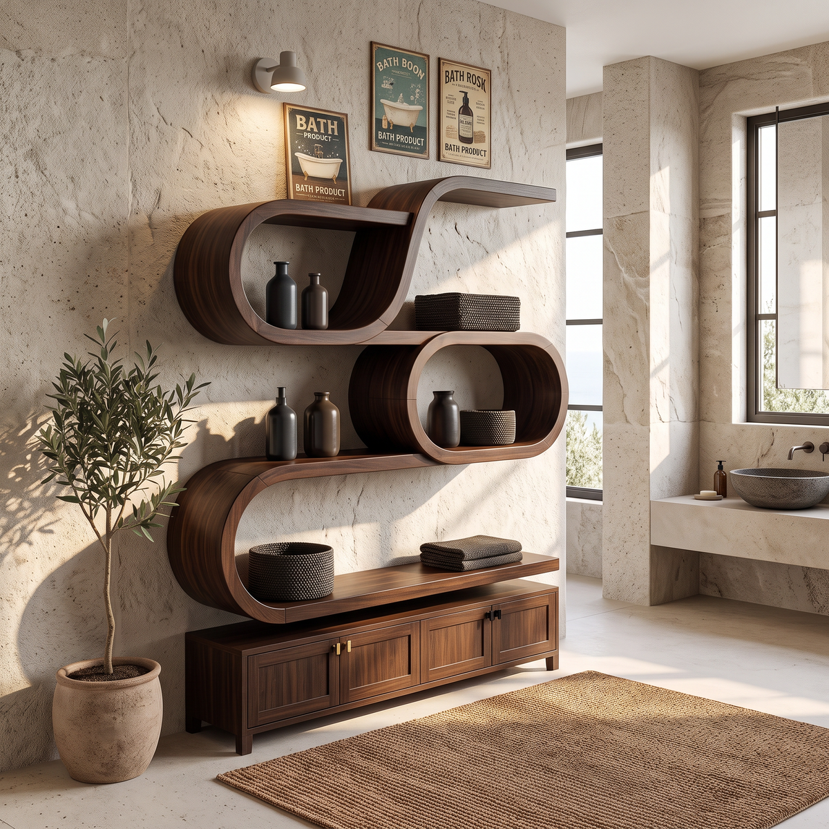 Modern Organic Wall Mounted Display Shelves For Entryway