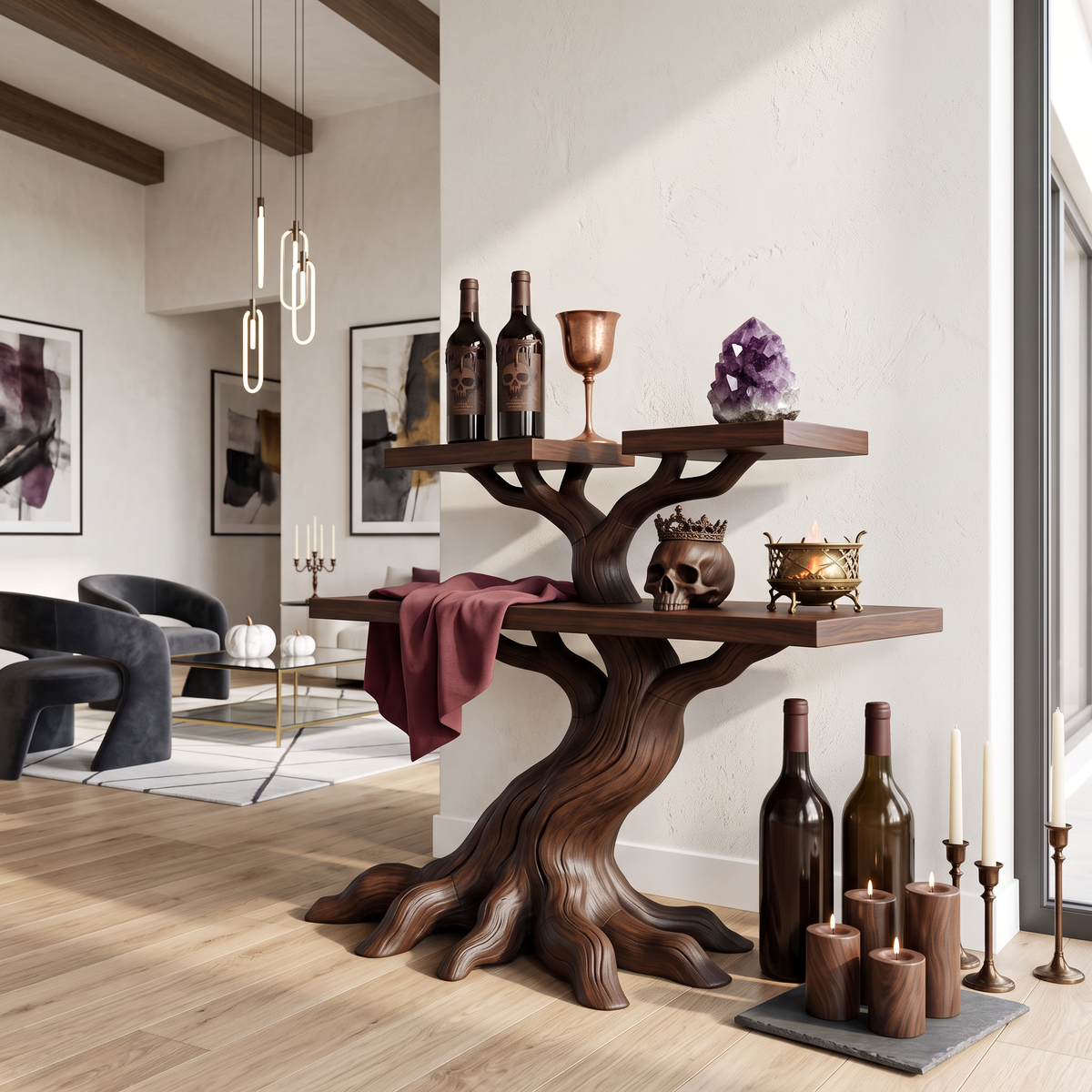 Minimalist Gnarled Tree Console For Vintage Halloween Decor