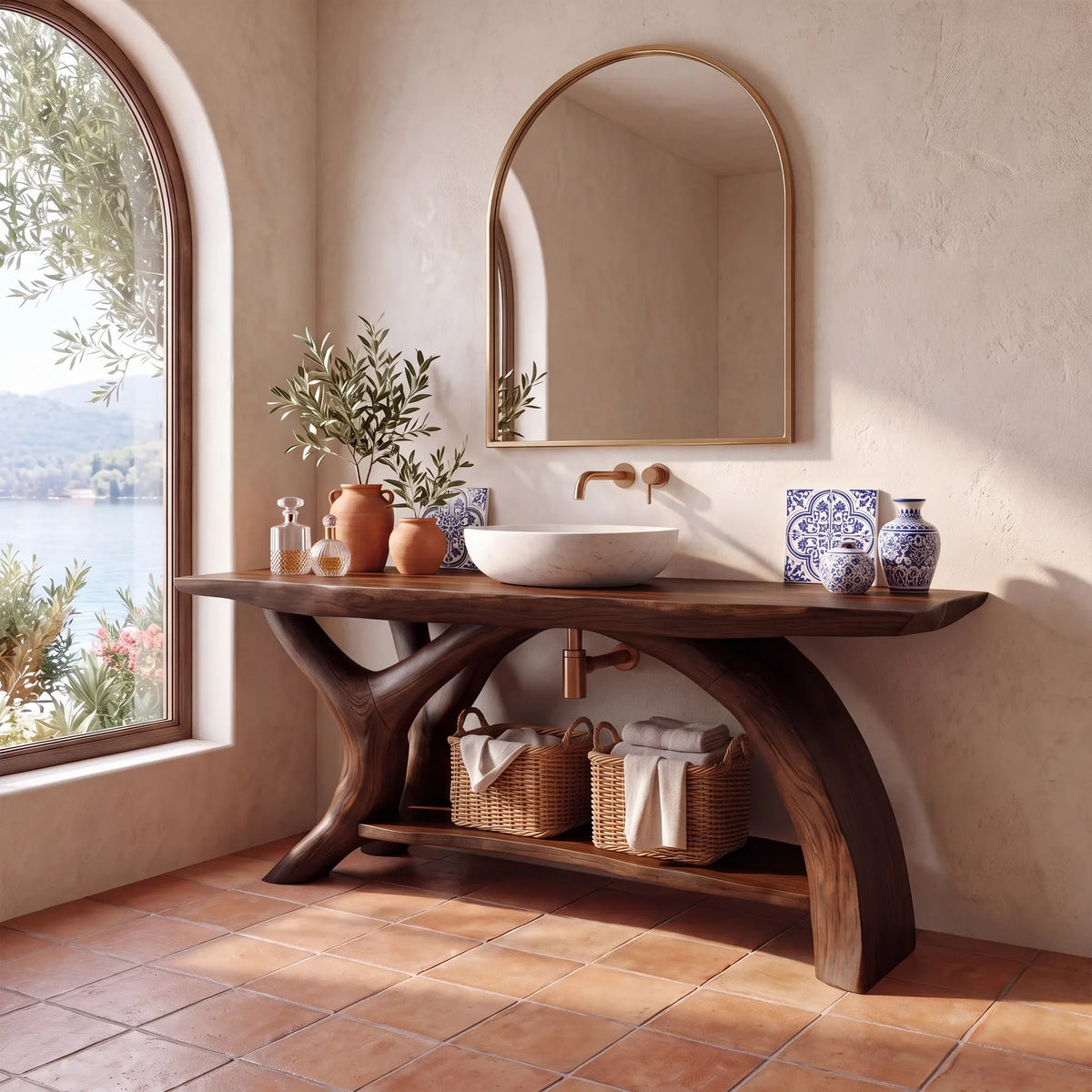 Elegant Solid Wood Bathroom Vanity Single Bathroom Vanity With Sink Open Shelf Design For Luxury Bathroom