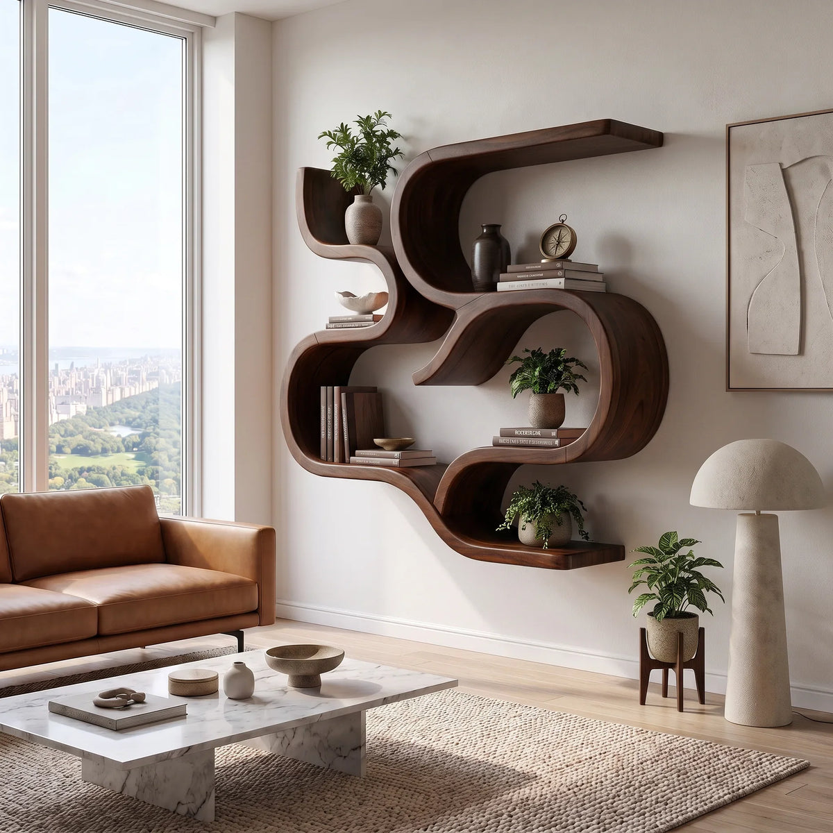 Mid Century Curved Floating Shelves For Powder Room