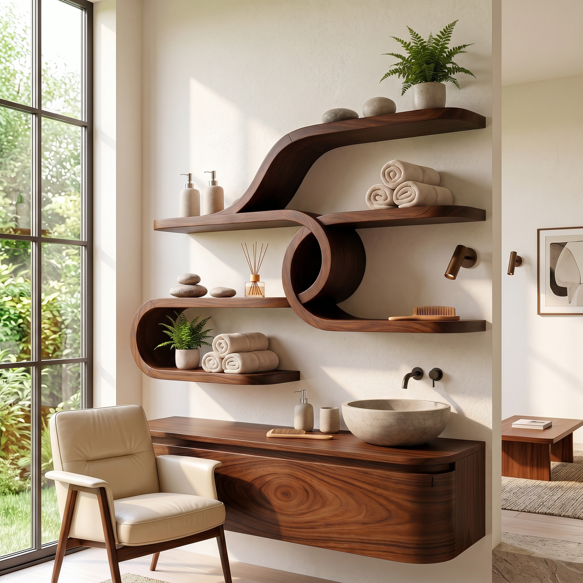 Mid Century Floating Bar Shelves For Home Bar