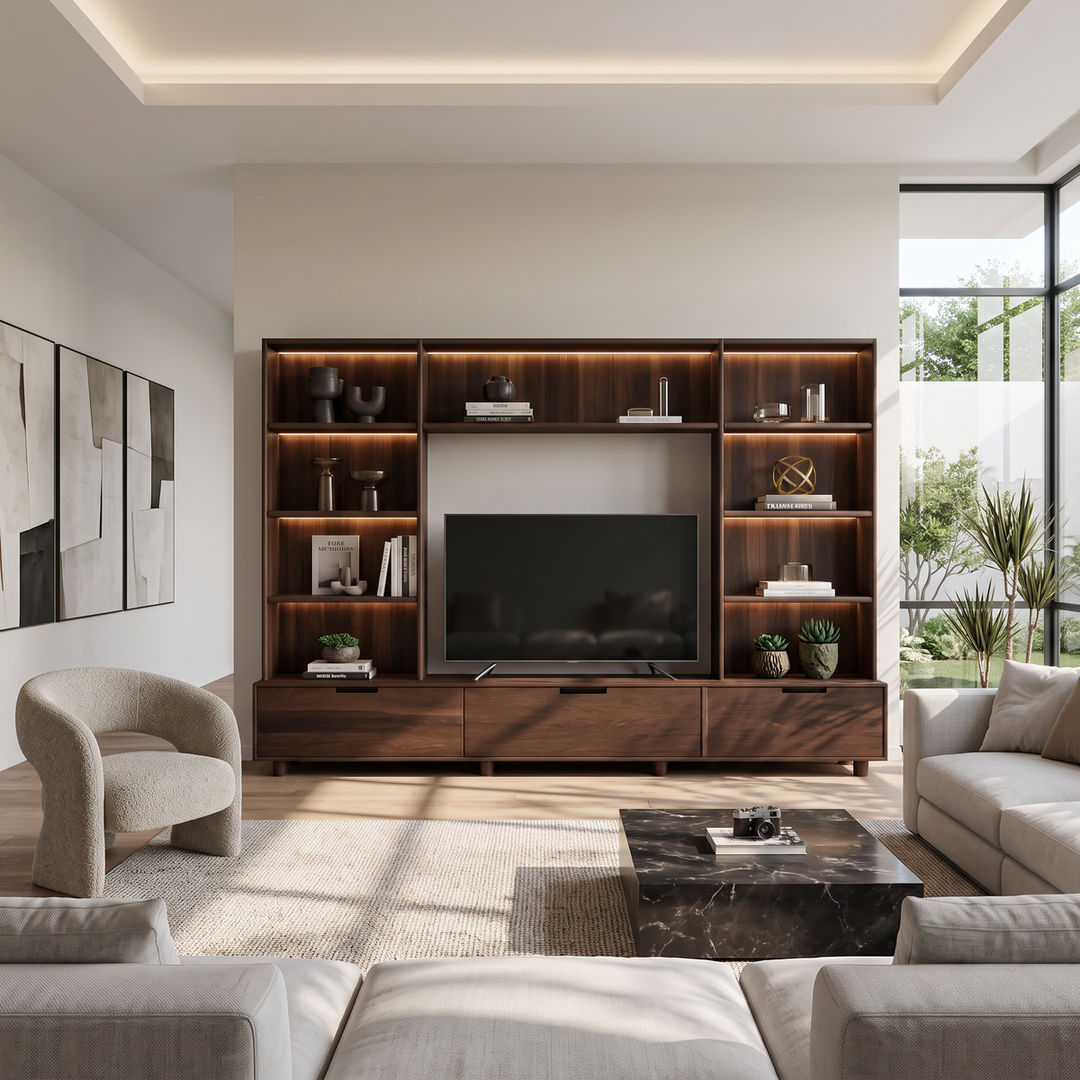 Large Entertainment Center With LED Lighting For Living Room
