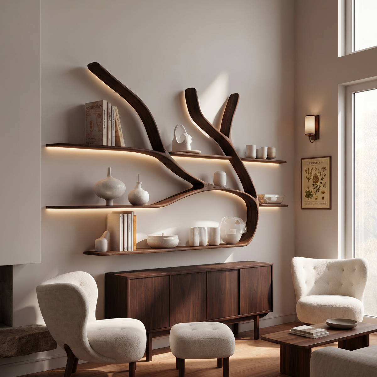 Minimalist Tree Branch Floating Bookshelf For Living Room