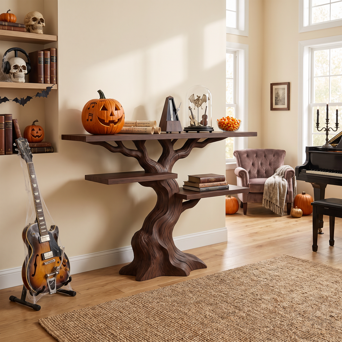Organic Twisted Tree Sofa Table For Witchy Halloween Interior