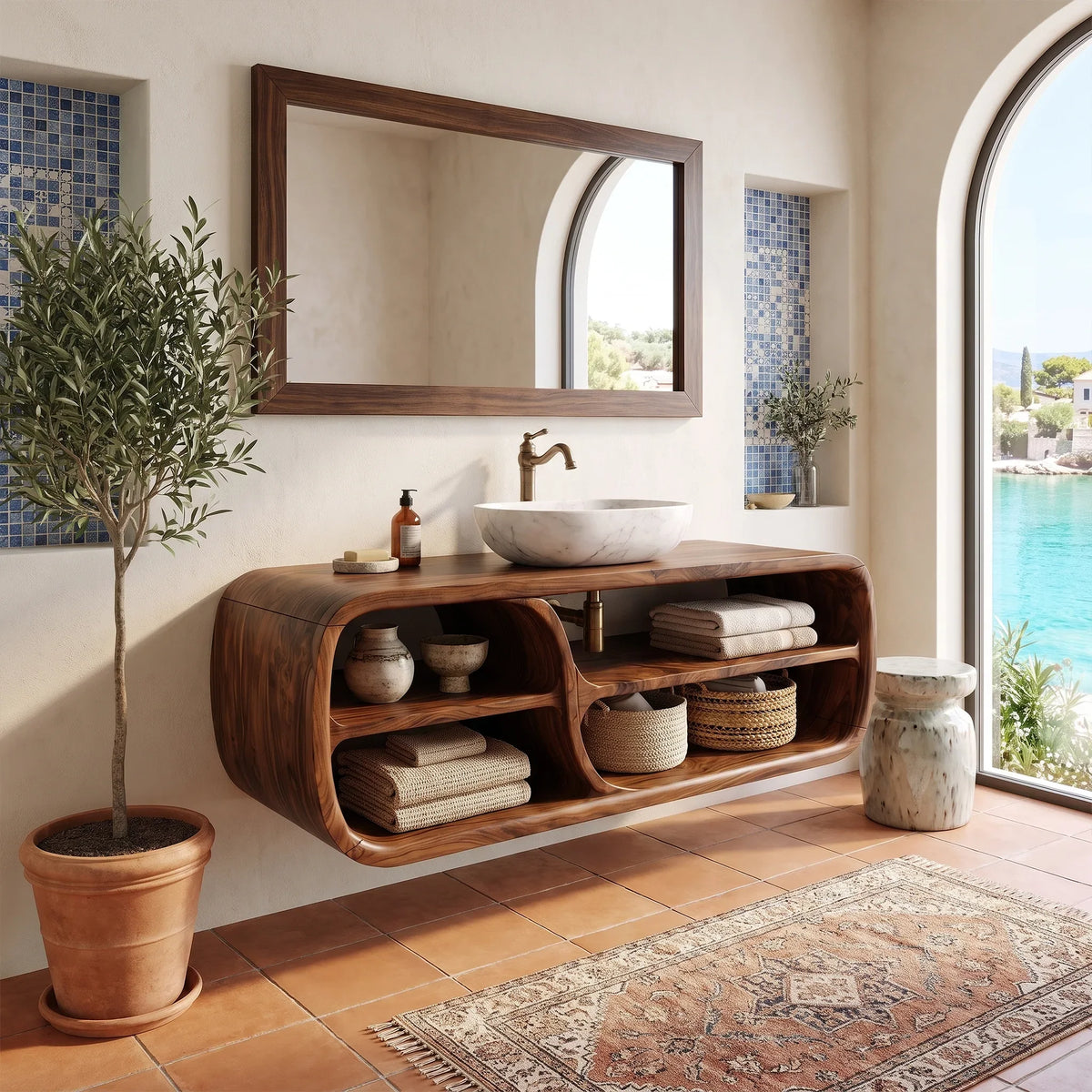 Sleek Floating Bathroom Vanity Bathroom Vanity With Sink Modern Bathroom Vanity Rounded Open Storage For Primary Bathroo