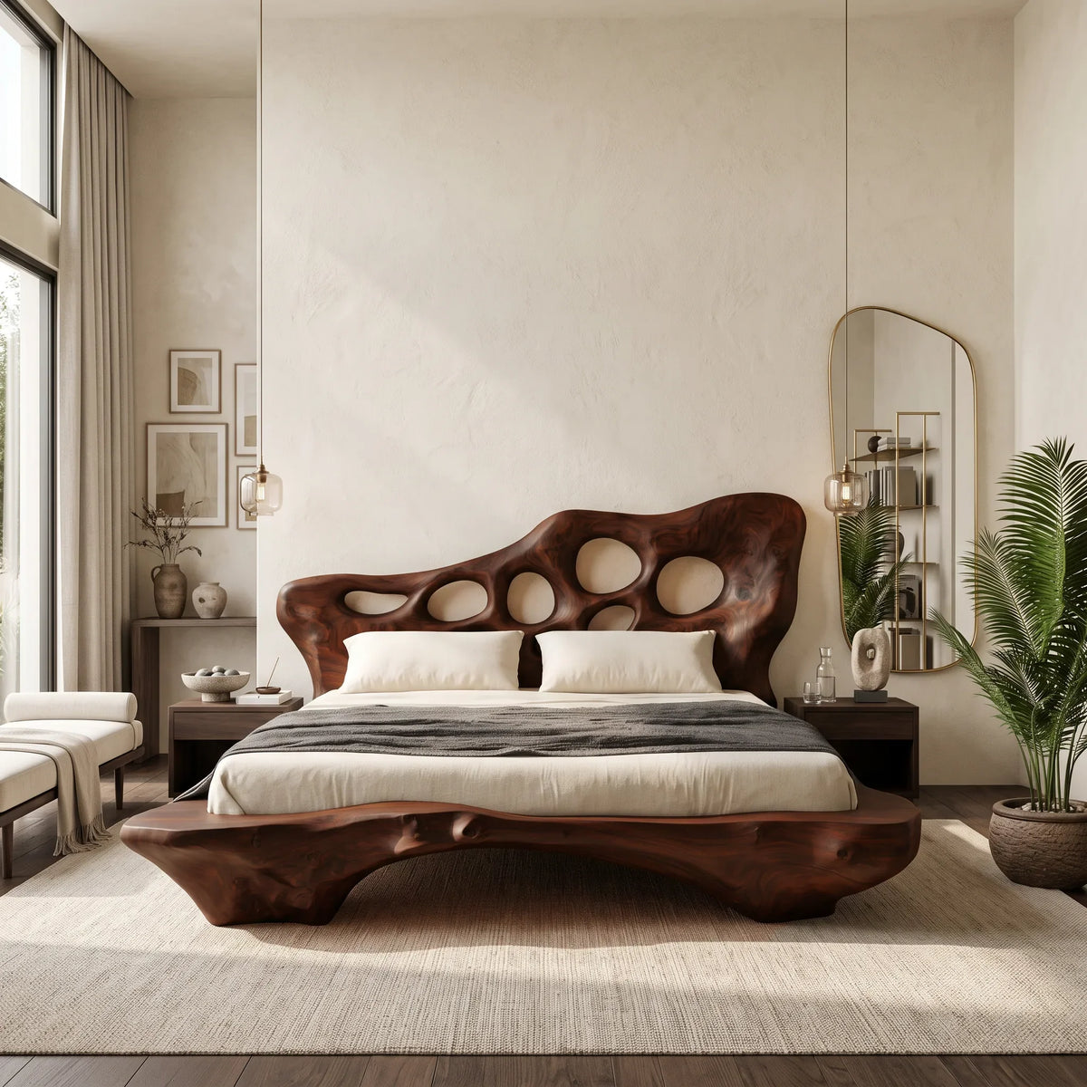Modern Bed Frame Cutout Headboard Sculptural For Luxury Bedroom