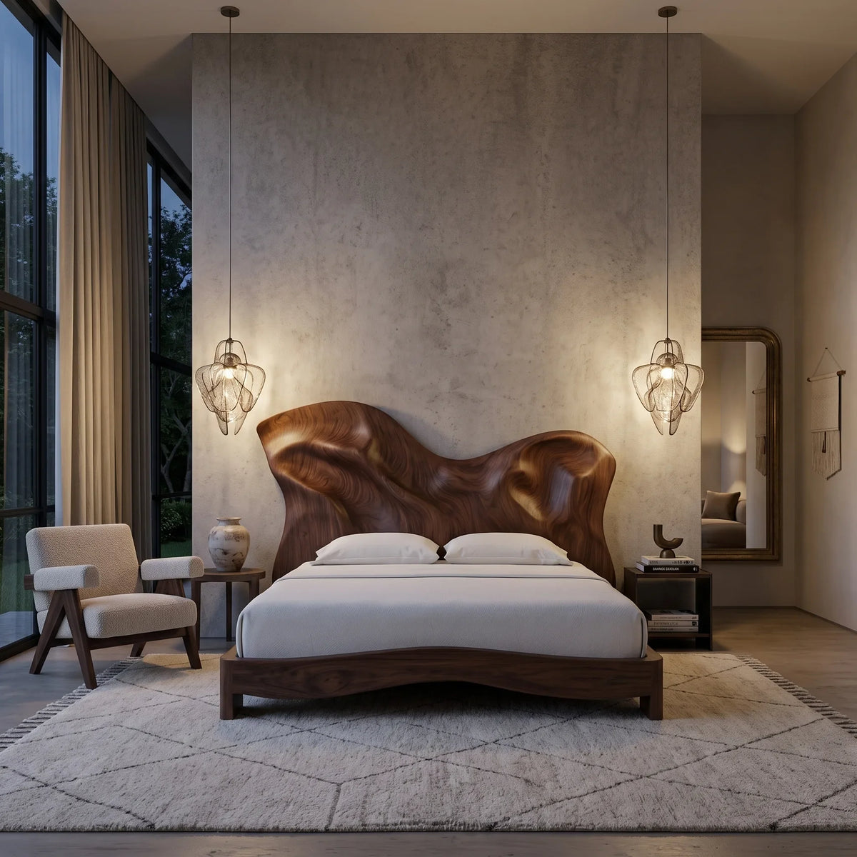 Modern Bed Frame Relief Carved Headboard For Luxury Master Bedroom