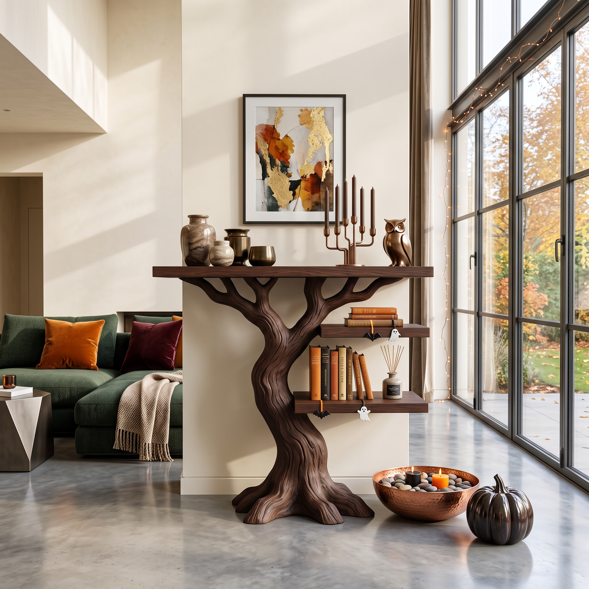 Contemporary Woodland Branch Console Table For Halloween Decor