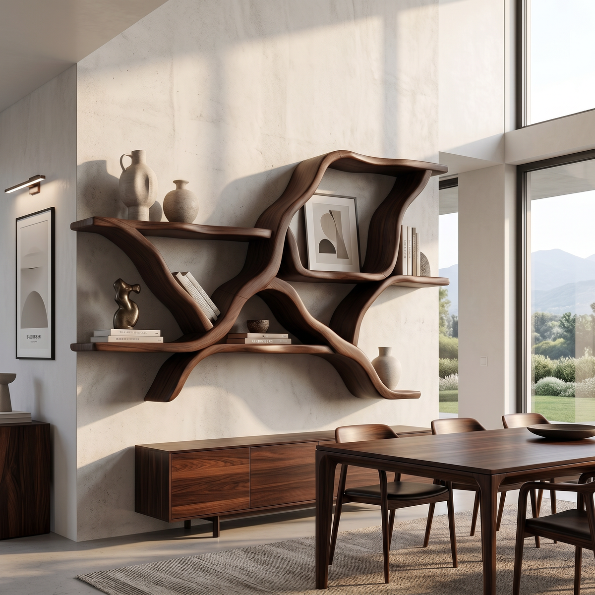 Mid Century Floating Display Shelves For Coffee Bar