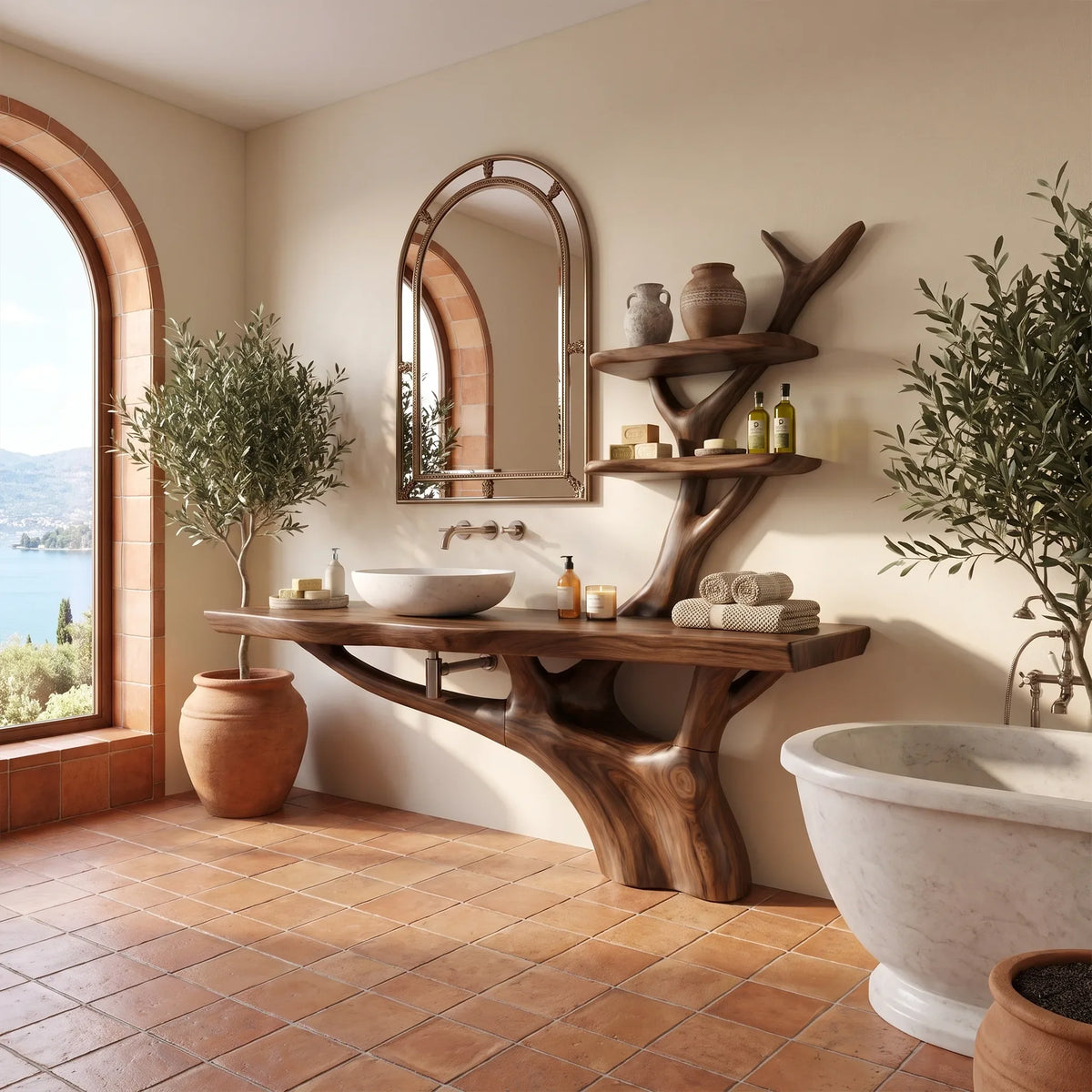 Organic Bathroom Vanity With Sink Wooden Bathroom Vanity Modern Bathroom Vanity Integrated Side Shelves For Primary Bath