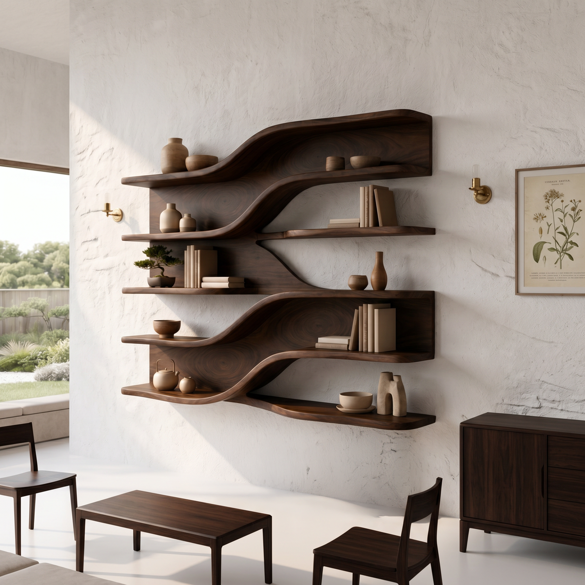 Modern Wooden Wall Mounted Bar Shelves For Dining Room