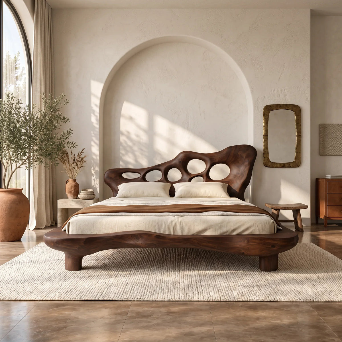 Contemporary Bed Frame Sculptural Headboard For Luxury Bedroom