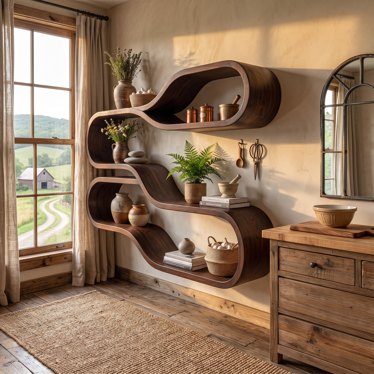 Japandi Wooden Wall Mounted Shelves For Bathroom