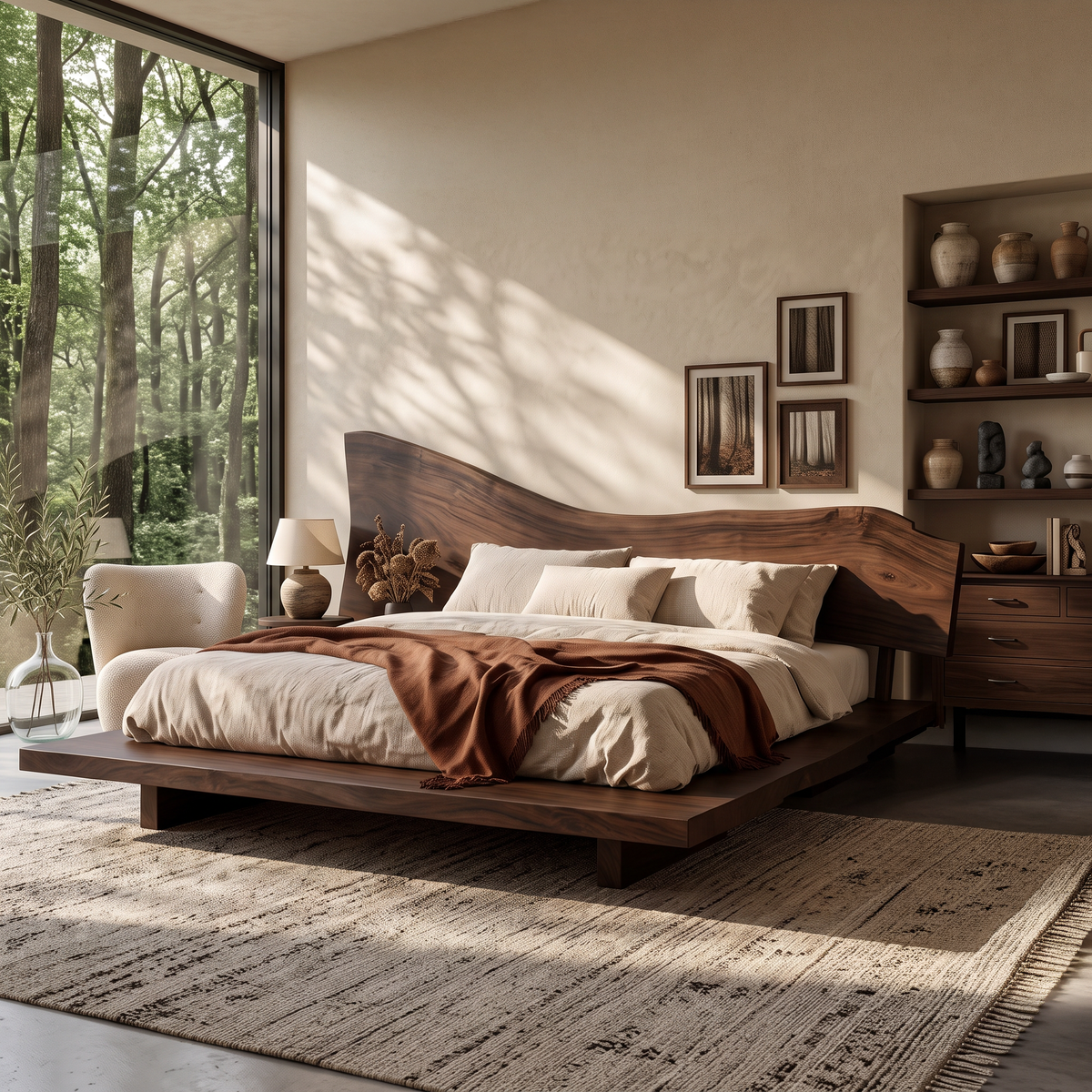 Sculptural Live Edge Bed Frame And Headboard For Master Bedroom
