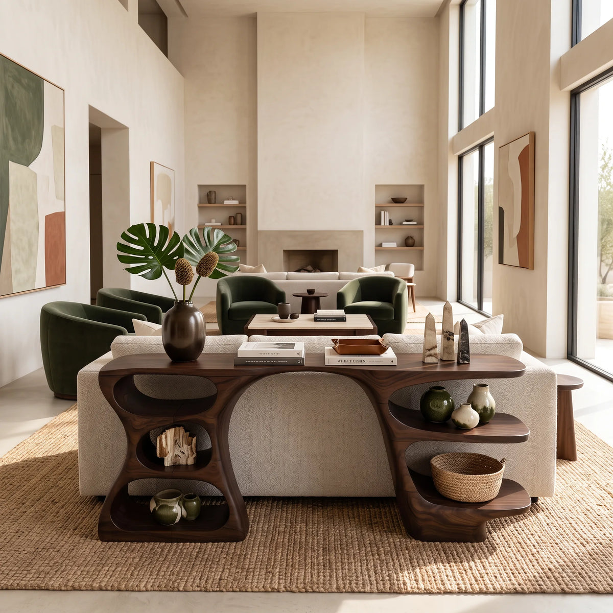Organic Curved Storage Console For Contemporary Entryway