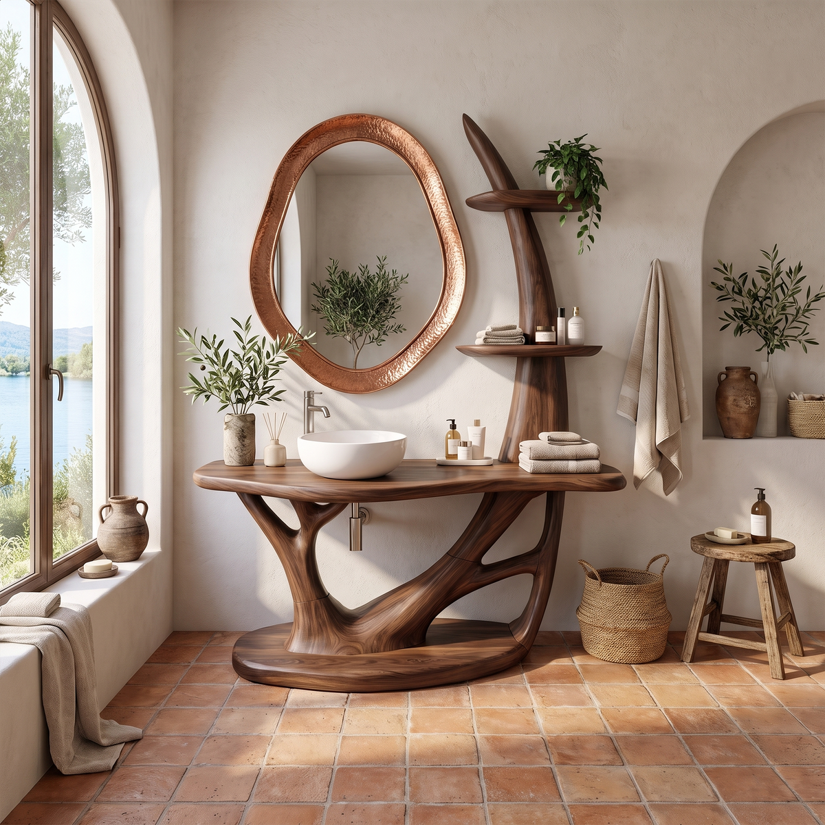 Sculptural Freestanding Bathroom Vanity Bathroom Vanity With Sink Modern Bathroom Vanity Integrated Side Shelves For Spa