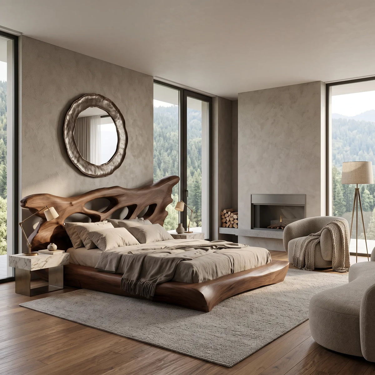 Modern Bed Frame Cutout Headboard For Luxury Master Bedroom