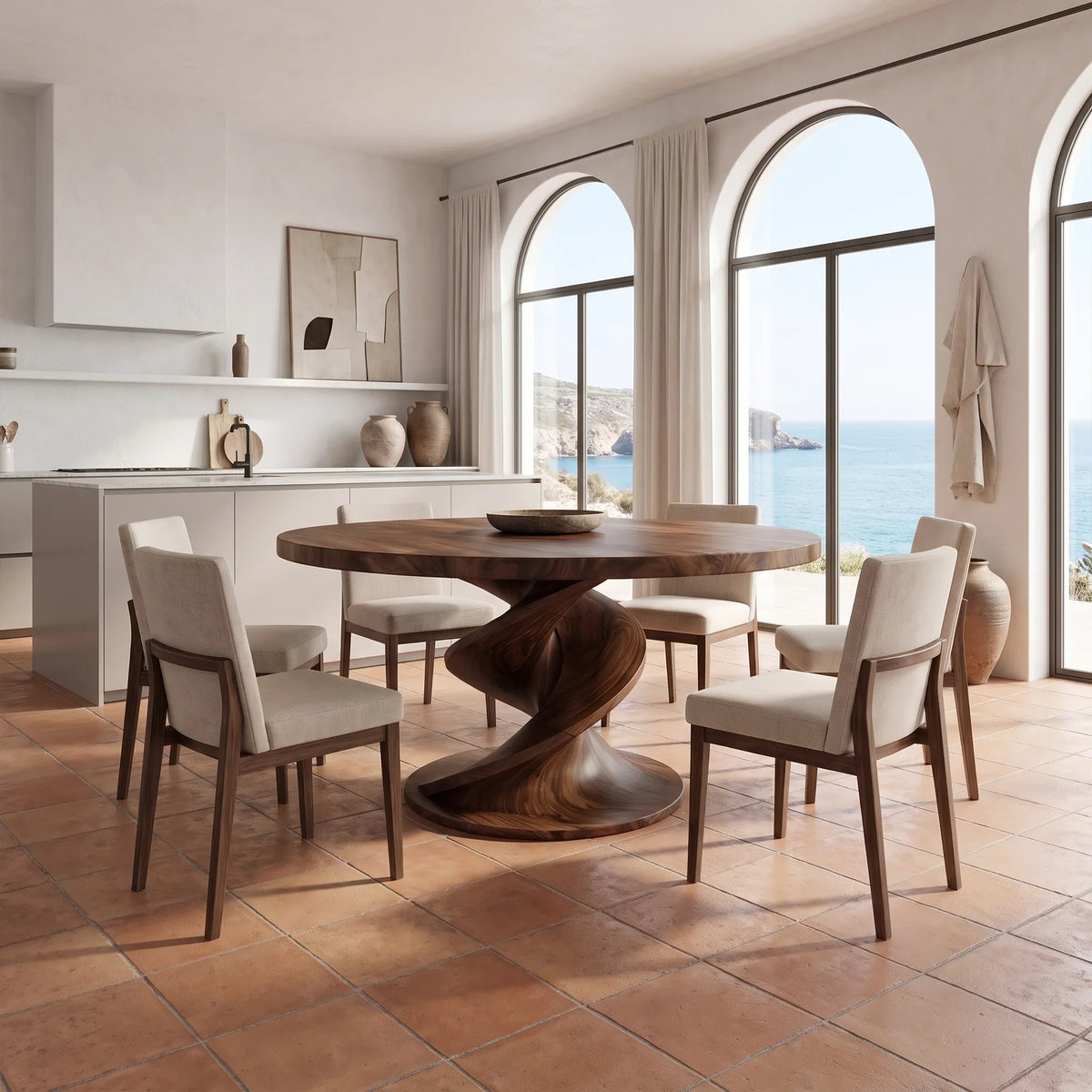 Relaxed Round Dining Table Wooden Dining Table Dining Room Table Spiral Base For Dining Room