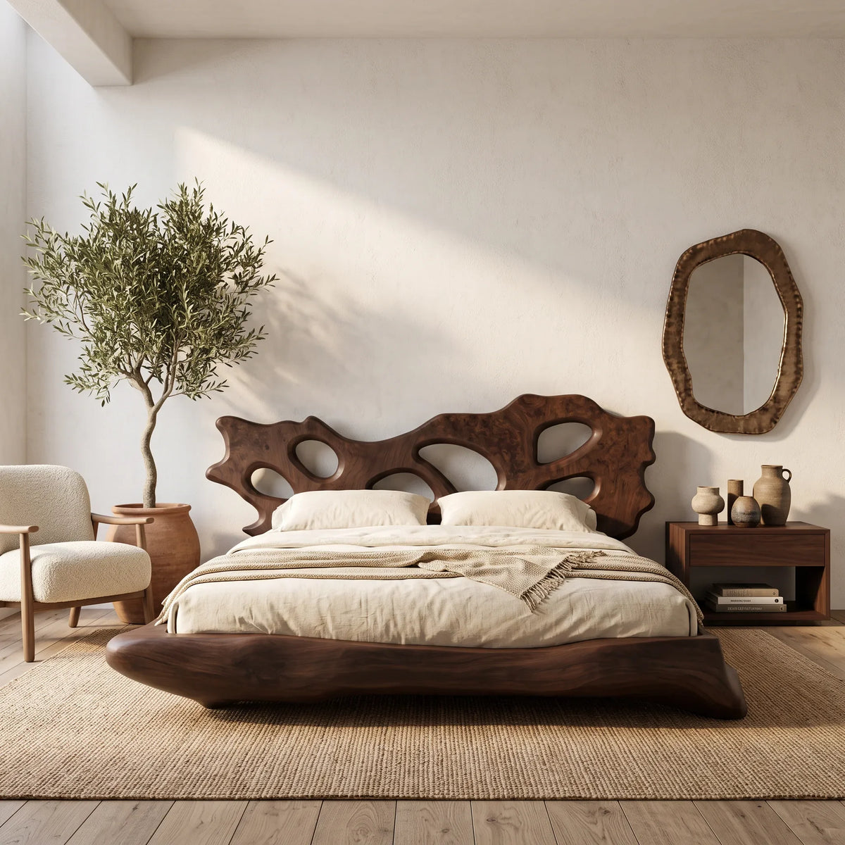 Luxury Bed Frame Sculptural Cutout Headboard For Bedroom