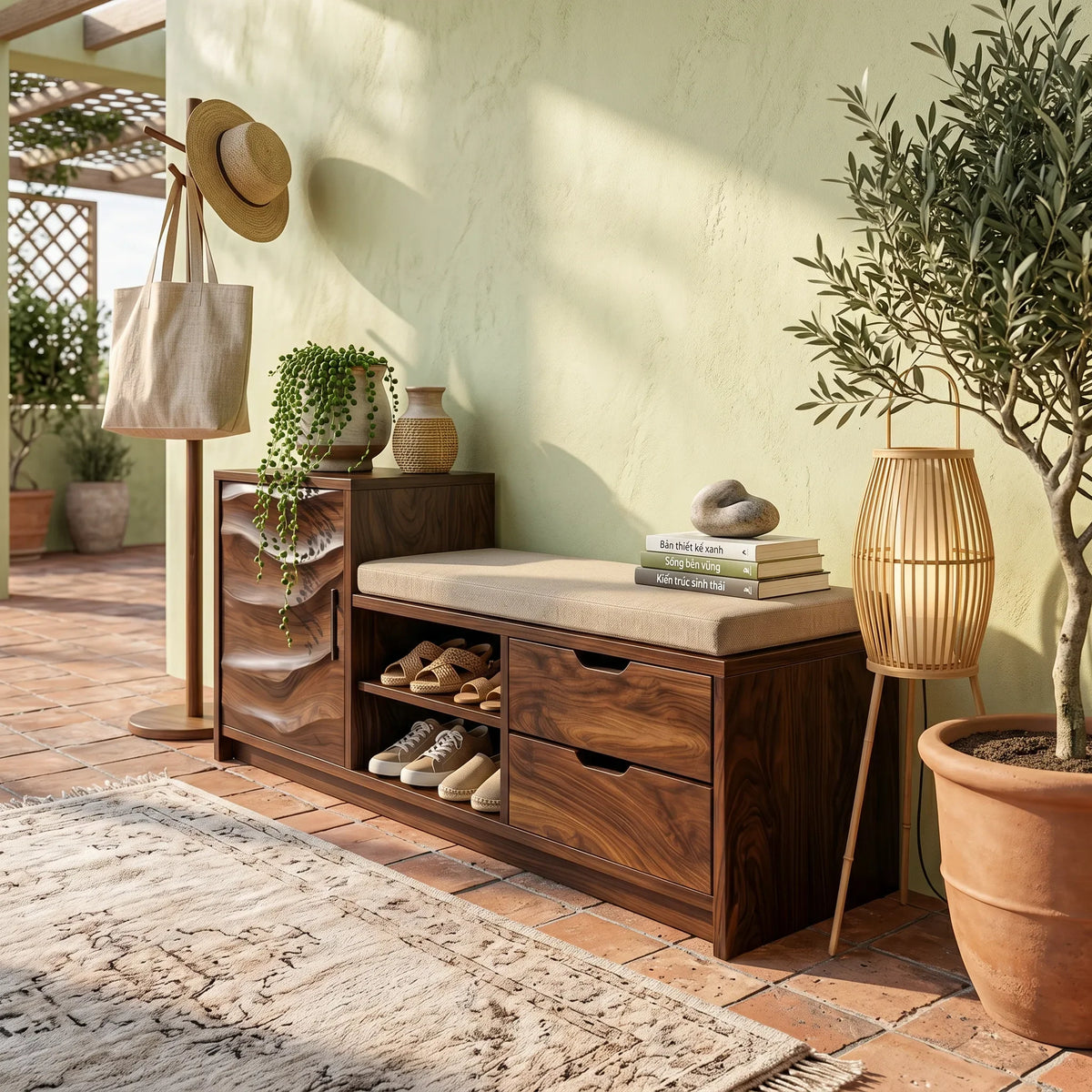 Industrial Shoe Cabinet For Loft Entryway Storage Section