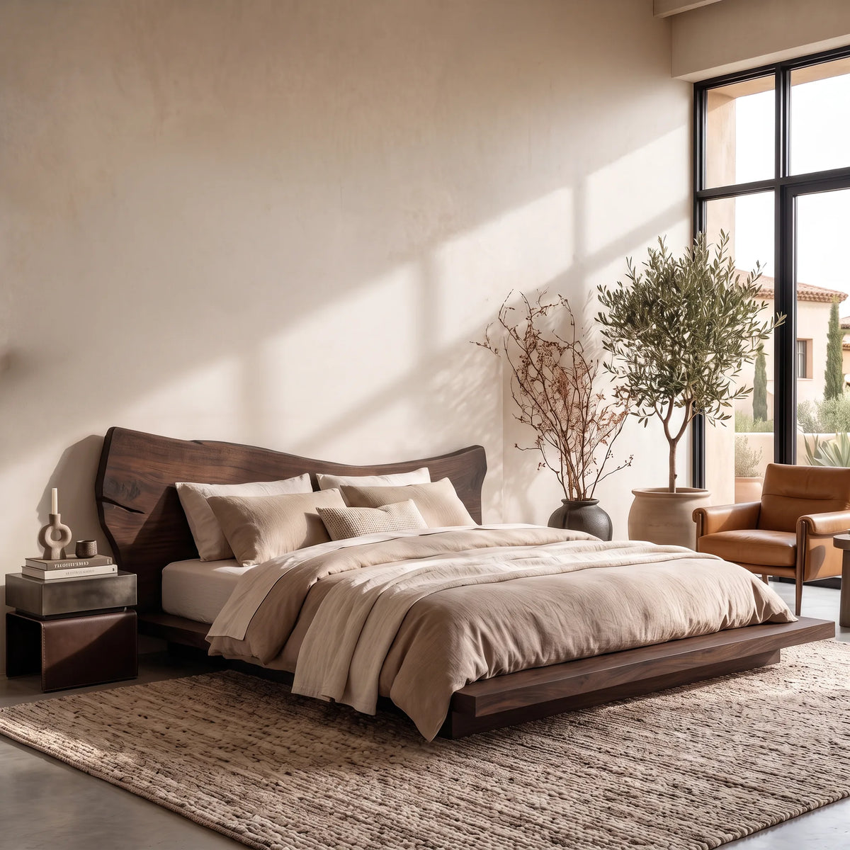 Modern Bed Frame Organic Sculptural Headboard For Contemporary Bedroom