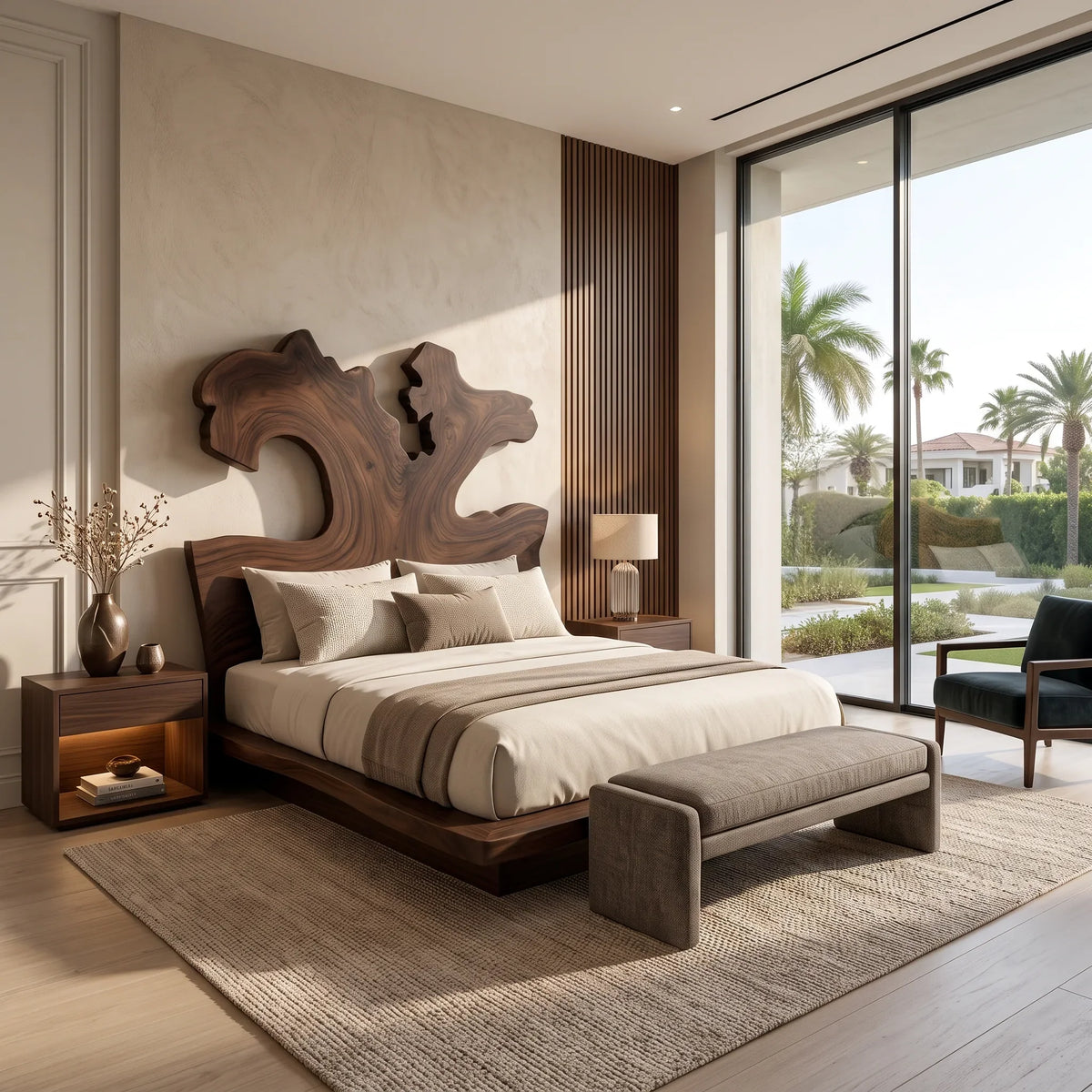 Luxury Bed Frame Freeform Sculptural Headboard For Master Bedroom