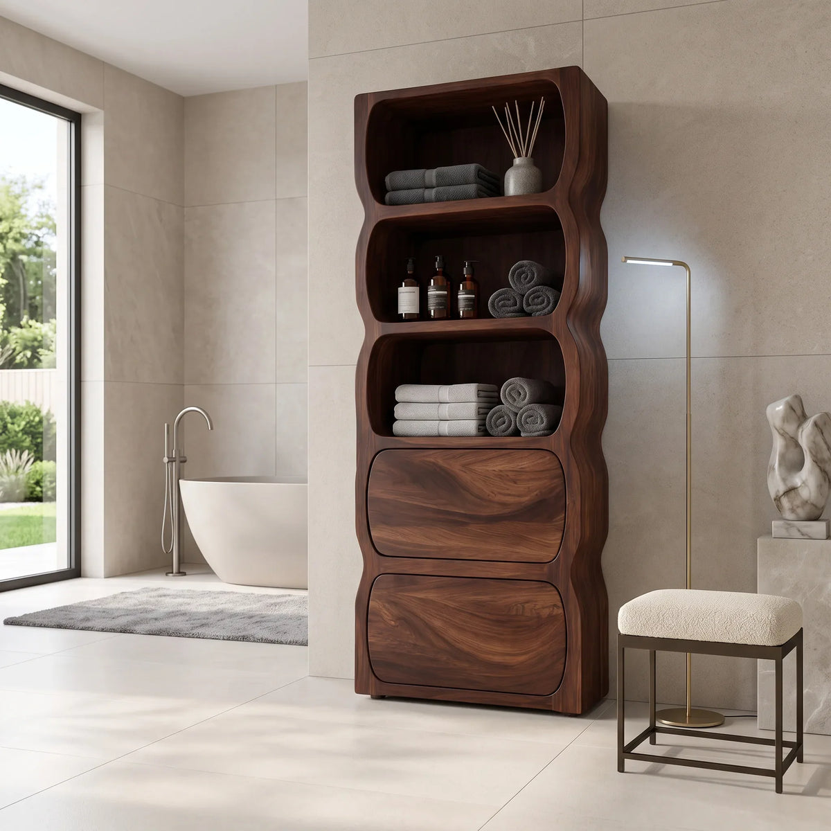 Sculptural Wavy Bathroom Cabinet With Storage Drawers For Bathroom