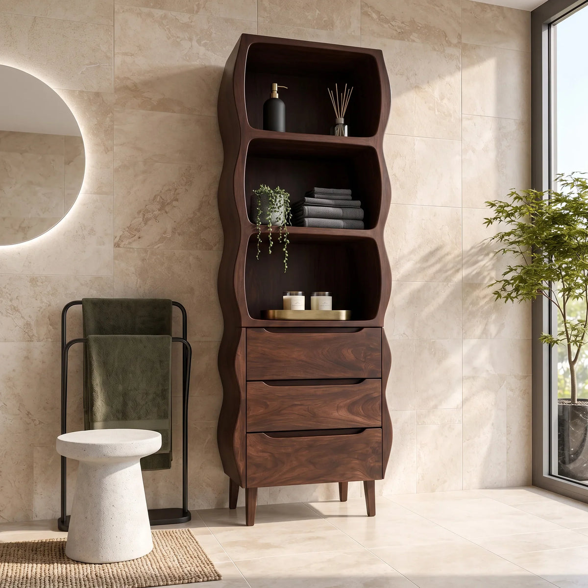 Modern Tall Bathroom Cabinet With Wavy Edges For Bathroom