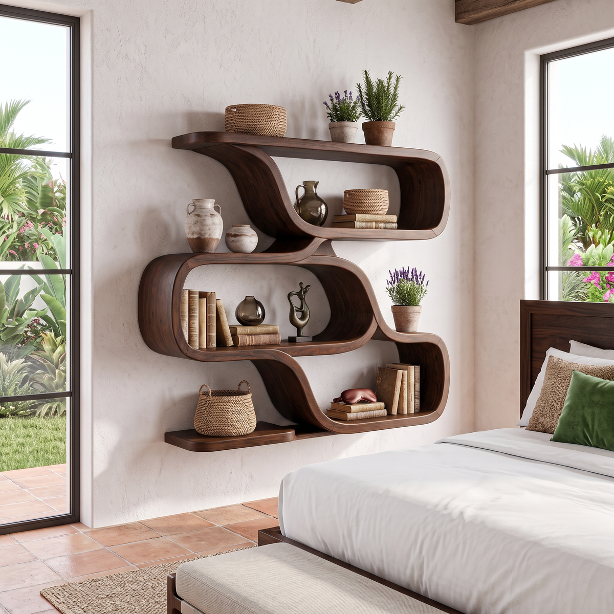 Farmhouse Curved Wood Shelves For Entryway