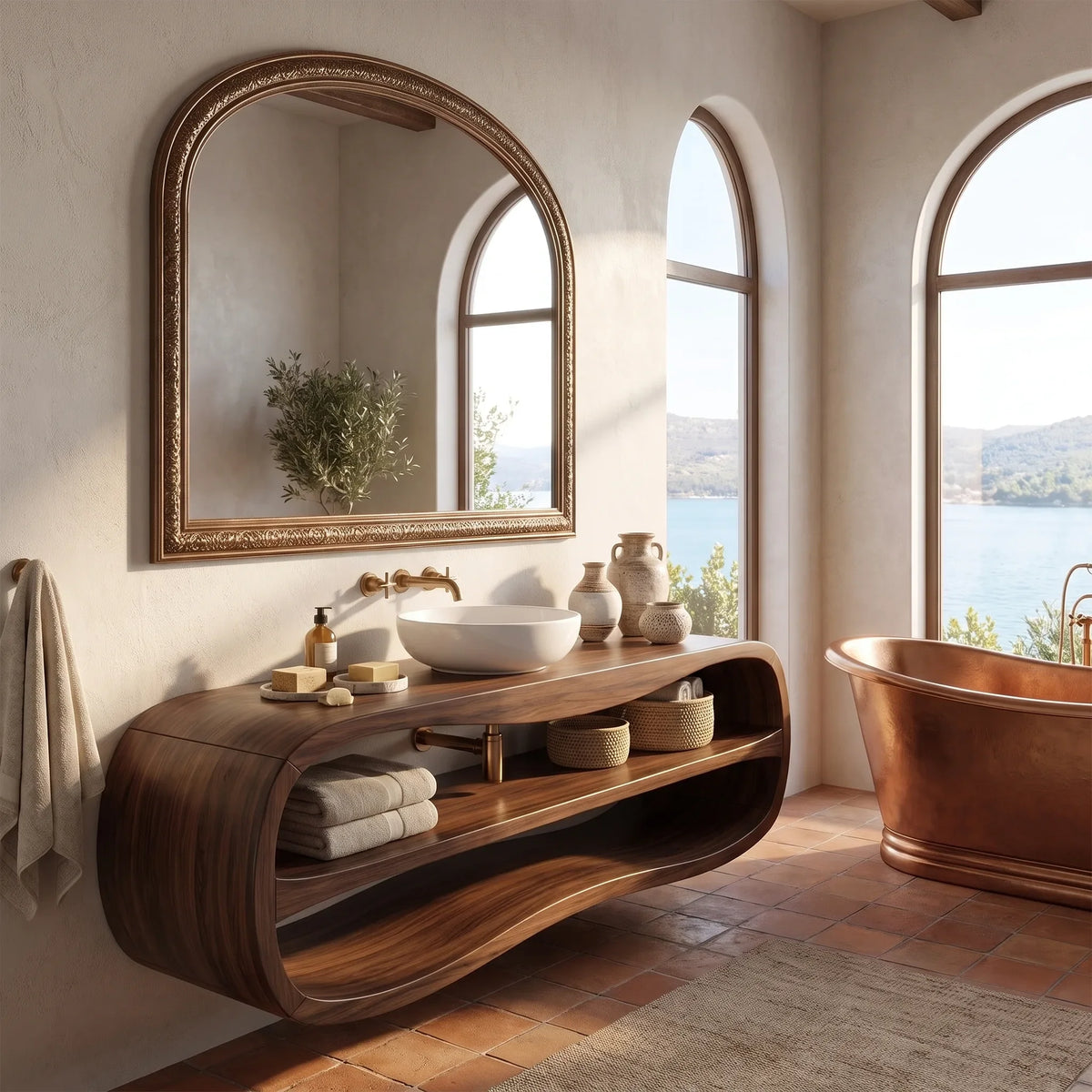 Contemporary Bathroom Vanity Bathroom Vanity With Sink Floating Bathroom Vanity Rounded Open Storage For Modern Bathroom
