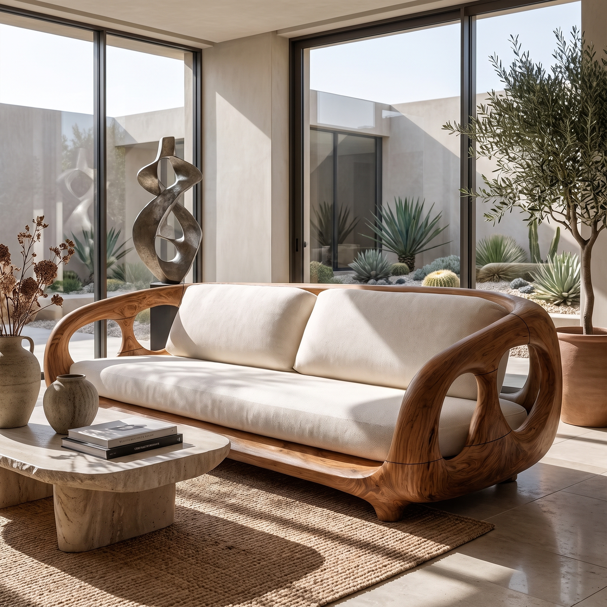 Modern Sculptural Sofa For Living Room And Sunroom
