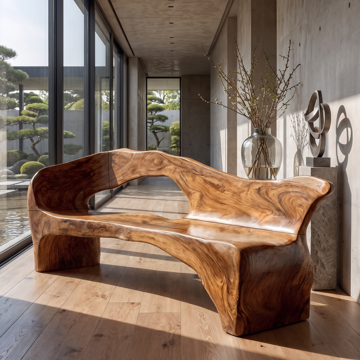 Rustic Solid Wood Bench Handcrafted Natural Wood Design For Hallway